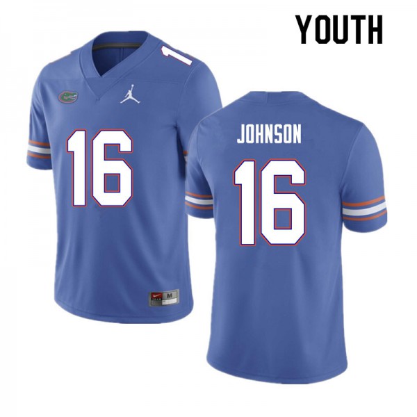 Youth #16 Tre'Vez Johnson Florida Gators College Football Jerseys Blue
